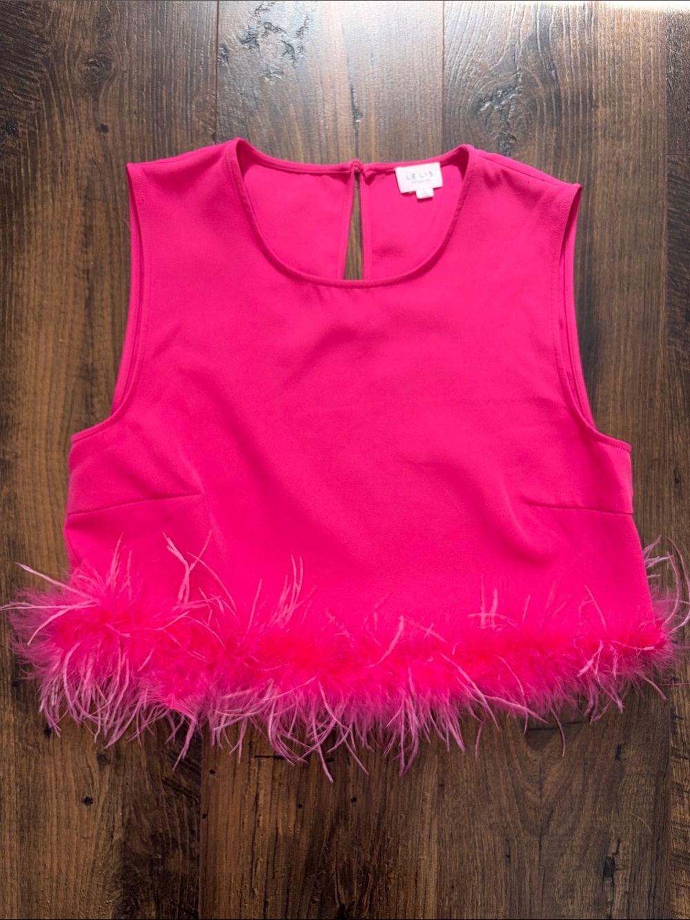 Le Lis Hot Pink Feather-Trim Crop Top